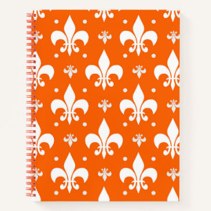Orange Background Fleur-de-lis Pattern Design Notebook