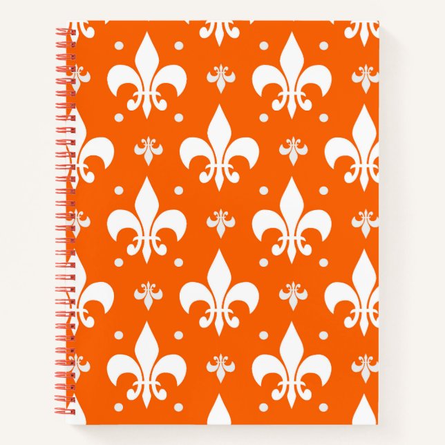 Orange Background Fleur-de-lis Pattern Design  Notebook (Front)