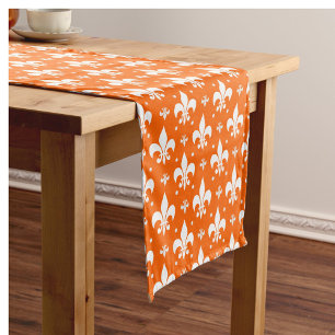 Orange Background Fleur-de-lis Pattern Design  Short Table Runner
