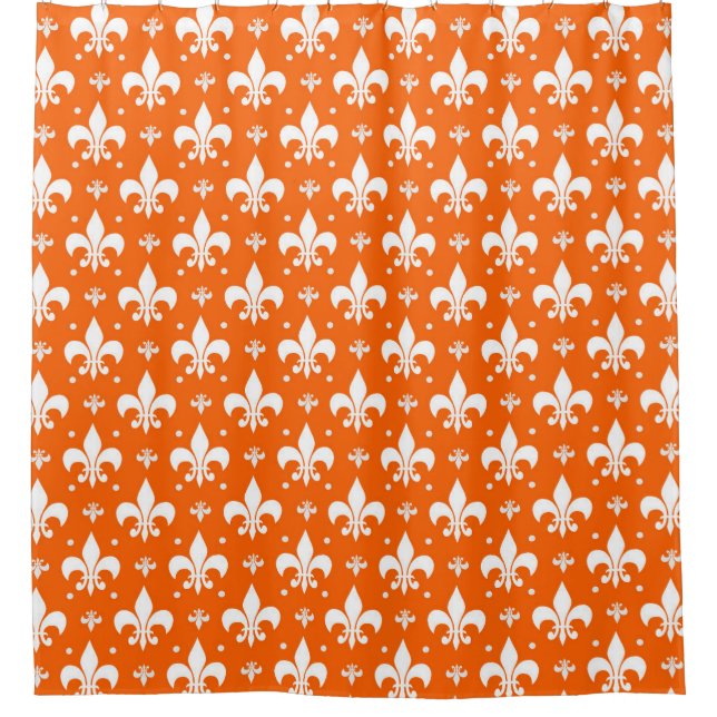 Orange Background Fleur-de-lis Pattern Design  Shower Curtain (Front)