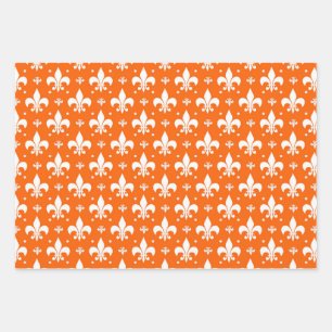 Orange Background Fleur-de-lis Pattern Design  Wrapping Paper Sheet