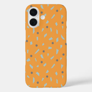 Orange Background Grey Polka Dots Blue Confetti iPhone 16 Case