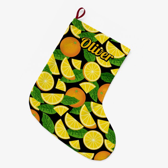 Orange Background Large Christmas Stocking (Front (Hanging))