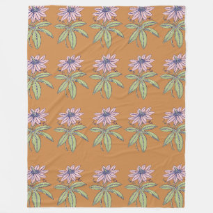 Orange background pink flower pattern fleece blanket