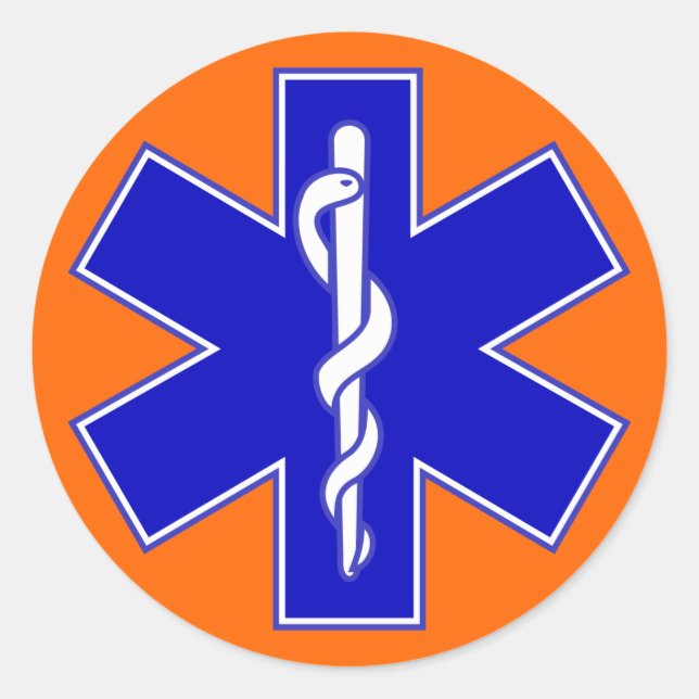 Orange Background Star of Life Classic Round Sticker (Front)