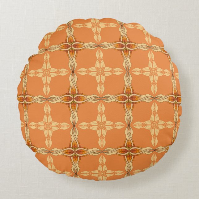 Orange background with repeated tribe abstractabst round cushion (Front)