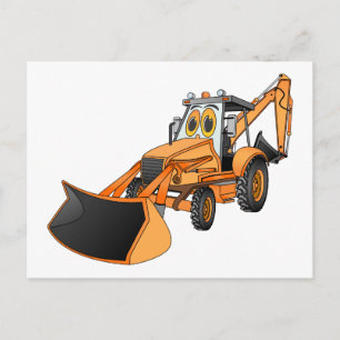 Orange Backhoe Cartoon Postcard
