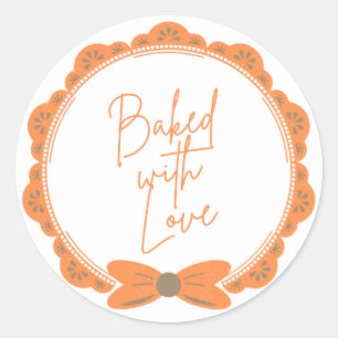Orange 'Baked With Love' Round Sticker