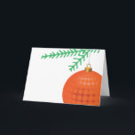 Orange Ball Ornament with Dots on White Holiday Card<br><div class="desc">Gloss orange with matte orange dots, hanging from a branch.</div>
