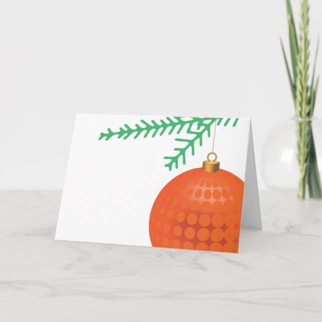 Orange Ball Ornament with Dots on White Holiday Card (Front)