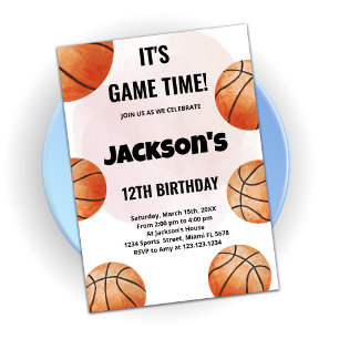 Orange Balls Basketball Birthday Invitations