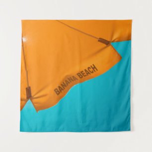 Orange banana beach-printed umbrella tapestry