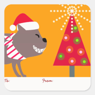 Orange Bandanna Dog & Christmas Tree Square Sticker