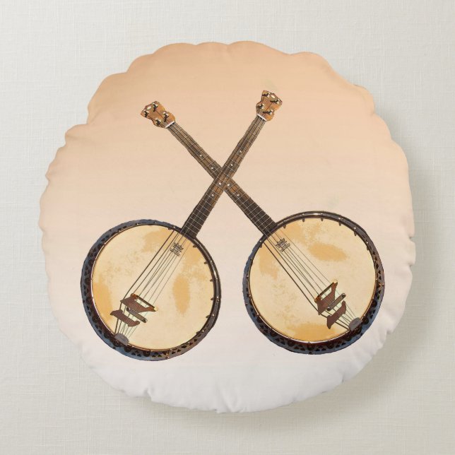 Orange Banjo Music Instruments Round Pillow (Front)