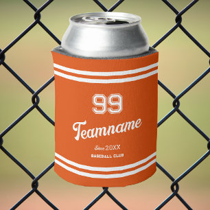 Orange Baseball Custom Player Number & Team Name Can Cooler