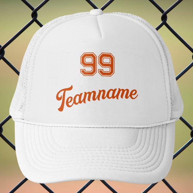 Orange Baseball Custom Player Number & Team Name Trucker Hat (Creator Uploaded)