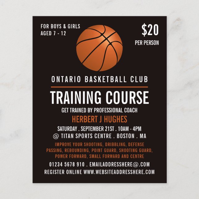 Orange Basketball, Basketball Training Course Flyer (Front)