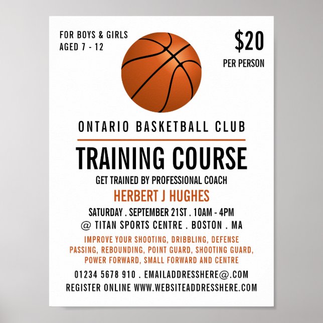 Orange Basketball, Basketball Training Course Poster (Front)