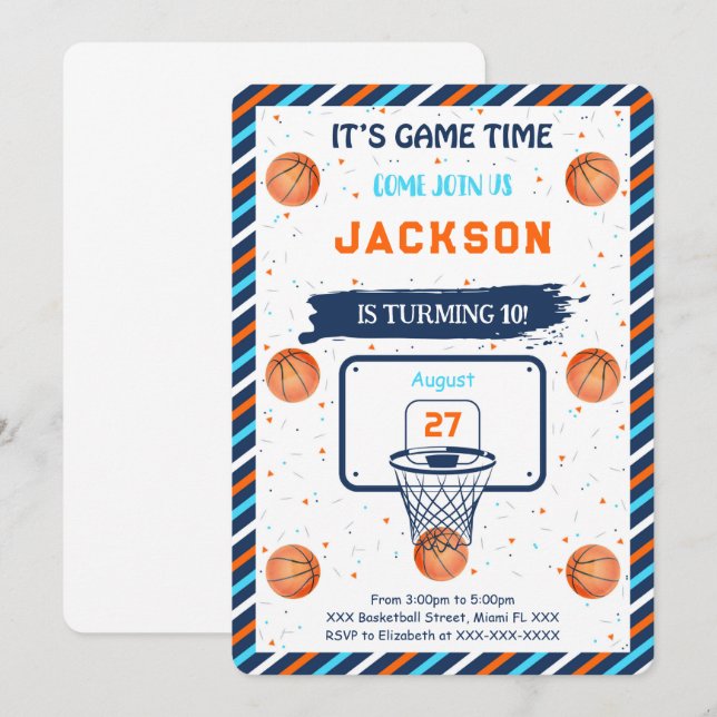 Orange Basketball Birthday Invitation (Front/Back)