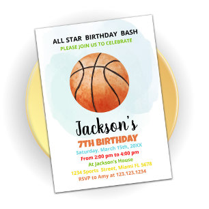 Orange Basketball Birthday Invitations