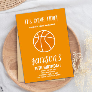Orange Basketball Birthday Invitations