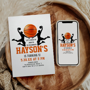 orange basketball Boy 5TH Birthday Party Invitation