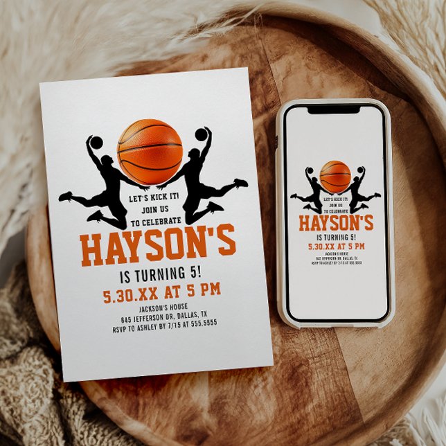 orange basketball Boy 5TH Birthday Party Invitation (Creator Uploaded)