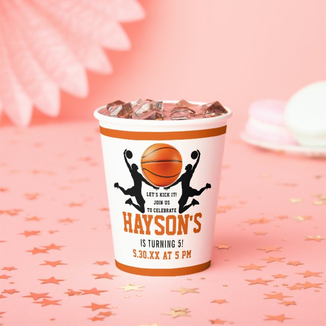 orange basketball Boy 5TH Birthday Party Paper Cups (Insitu)