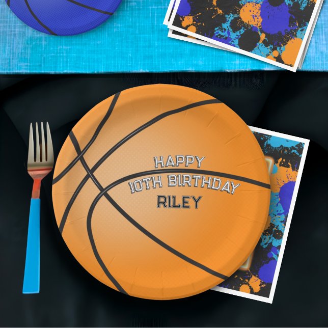 Orange Basketball Happy Birthday Name Paper Plate (Creator Uploaded)