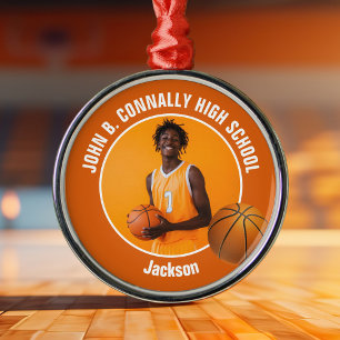 Orange Basketball Player Photo Christmas Metal Ornament