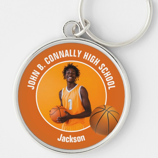 Orange Basketball Player Photo High School Spirit Key Ring (Front)