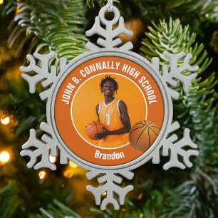 Orange Basketball Player Photo Keepsake Gift Snowflake Pewter Christmas Ornament