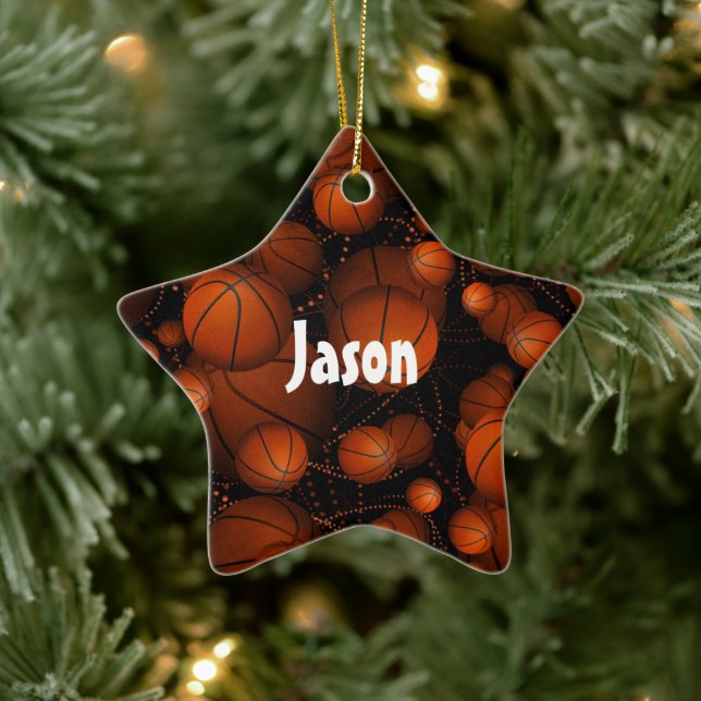 Orange basketballs bouncing everywhere name black ceramic tree decoration (Tree)