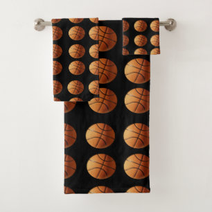 Orange Basketballs On Black, Bath Towel Set
