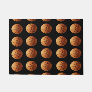 Orange Basketballs On Black,  Doormat