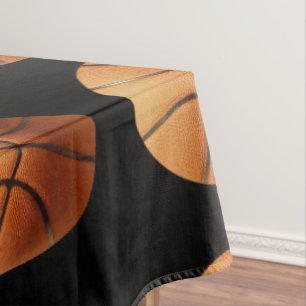 Orange Basketballs On Black, Large Tablecloth