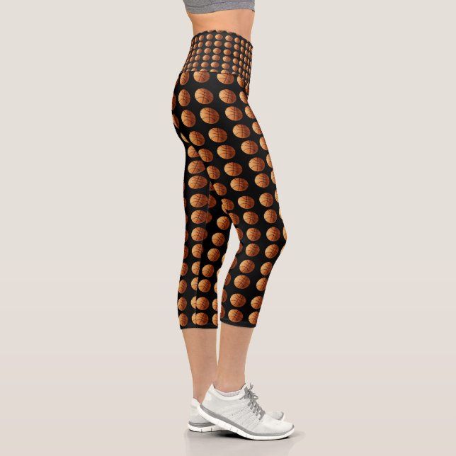 Orange Basketballs On Black, Waist Capris Leggings (Right)