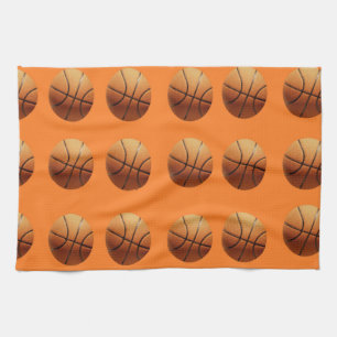 Orange Basketballs On Orange Background, Tea Towel