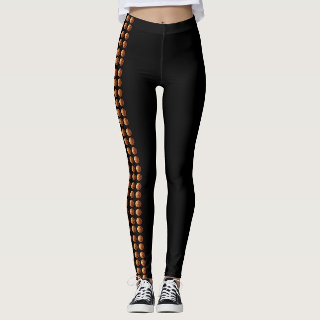 Orange Basketballs On Side Seam, Ladies Leggings (Front)