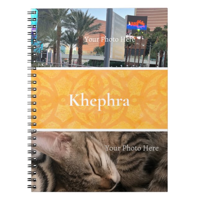 Orange Batik Photo Collage White Border Name Notebook (Front)