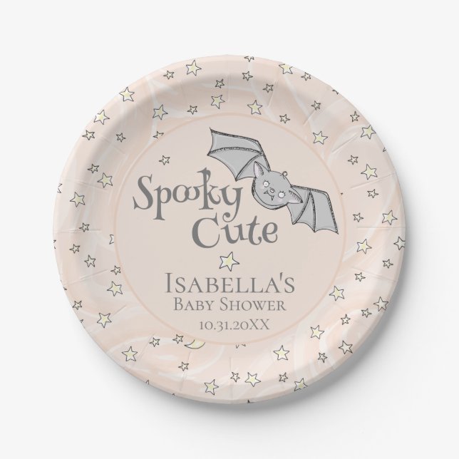 Orange Batty, Stars & Moons Spooky Cute Paper Plate (Front)