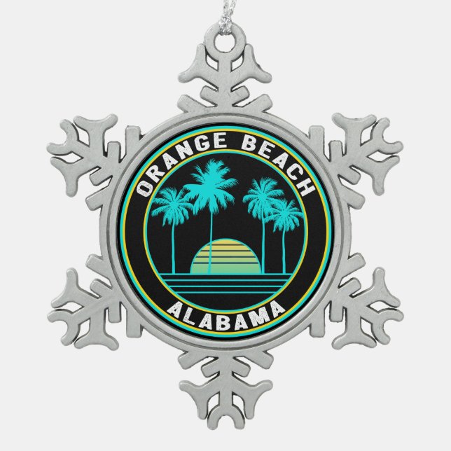 Orange Beach Alabama Snowflake Pewter Christmas Ornament (Front)