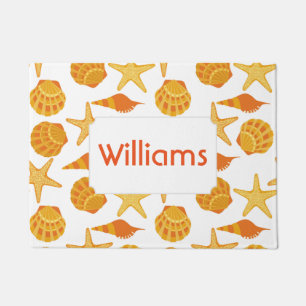 Orange Beach Shell Pattern Add Your Name Doormat