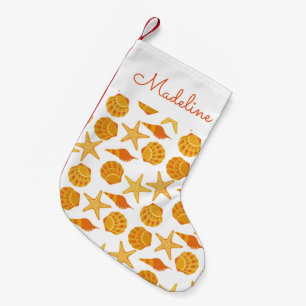 Orange Beach Shell Pattern   Add Your Name Small Christmas Stocking