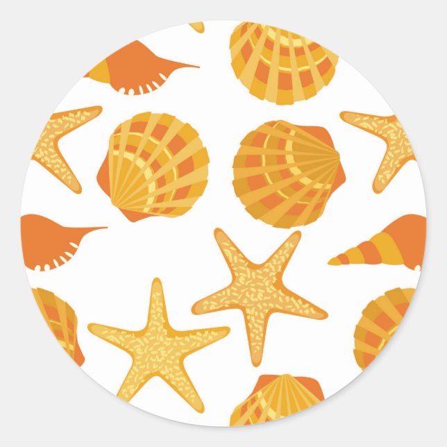 Orange Beach Shell Pattern Classic Round Sticker (Front)