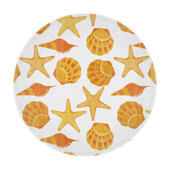 Orange Beach Shell Pattern Cutting Board (Front)
