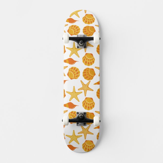 Orange Beach Shell Pattern Skateboard (Front)