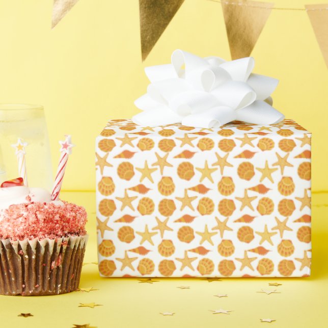 Orange Beach Shell Pattern Wrapping Paper (Birthday Party)