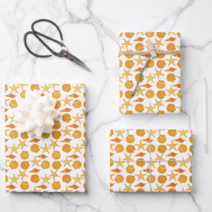 Orange Beach Shell Pattern Wrapping Paper Sheet