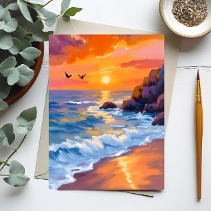 Orange Beach Sunset   Coastal Painting Postcard